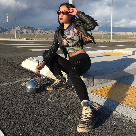 Black Vegan Leather Quilted Spiked Crop Jacket - Picture 6 of 6